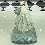 PRADA Re-Edition 2005 Satin Green Bag With Crystals size 22x18x6.5 cm - 6