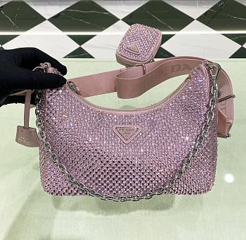 PRADA Re-Edition 2005 Satin Pink Bag With Crystals size 22x18x6.5 cm