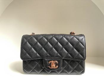 CHANEL Classic Small Flap Bag Black Caviar Leather Rose Gold Hardware 20cm
