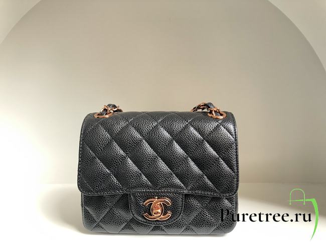 CHANEL Classic Mini Flap Bag Black Caviar Leather Rose Gold Hardware 17cm - 1