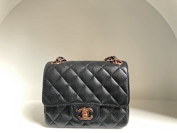 CHANEL Classic Mini Flap Bag Black Caviar Leather Rose Gold Hardware 17cm
