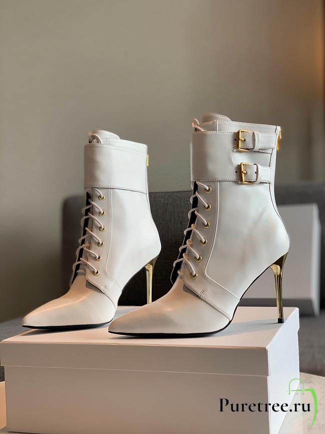 Balmain Leather Uria Ankle Boot White - 1