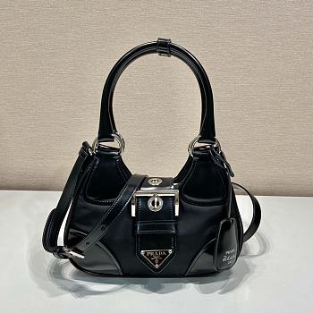 Prada Moon Re-Nylon And Leather Bag Black 1BA381 size 22.5x16x7.5 cm
