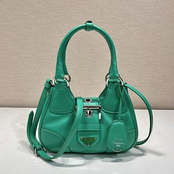 Prada Moon Re-Nylon And Leather Bag Green 1BA381 size 22.5x16x7.5 cm