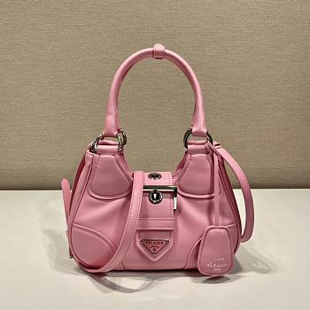 Prada Moon Re-Nylon And Leather Bag Pink 1BA381 size 22.5x16x7.5 cm