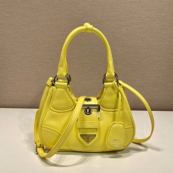 Prada Moon Re-Nylon And Leather Bag Yellow 1BA381 size 22.5x16x7.5 cm