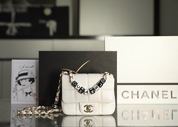 Chanel Mini Flap Bag White Lambskin Resin & Gold-Tone Metal AS3744