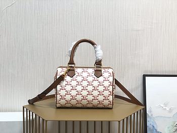 Celine Small Boston In Triomphe Canvas And Calfskin Pink Size 19.5x14x7 cm