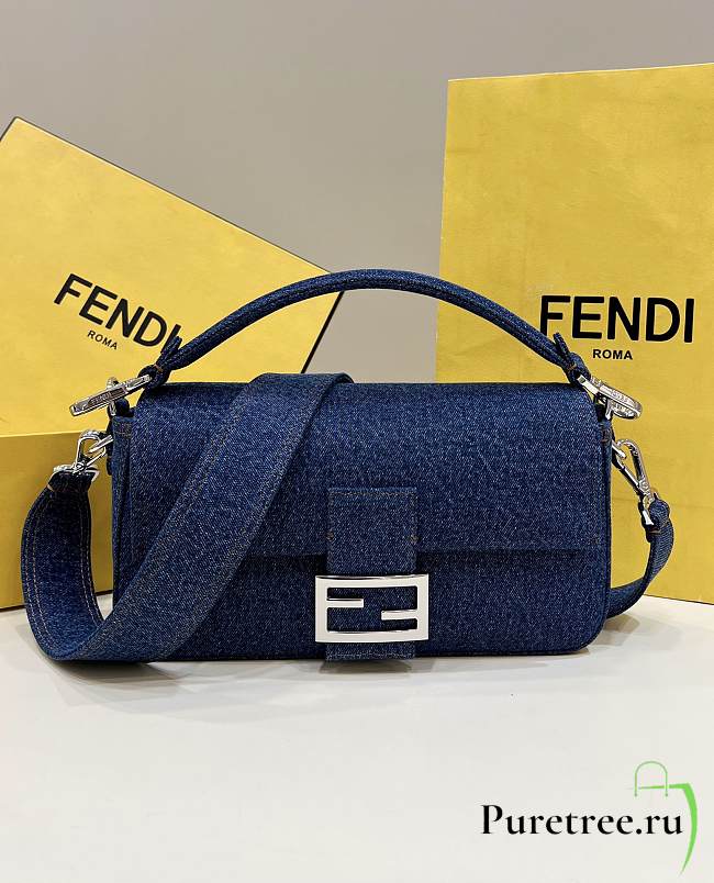 Fendi Baguette Re-Edition Bag In Blue Denim size 26 x 5 x 15 cm - 1