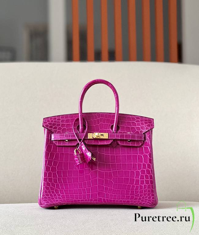 HERMES Birkin Pink Glossy Crocodile Leather size 25 x 20 x 13 cm - 1