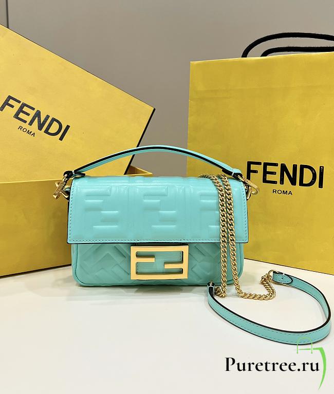 Fendi Mini Baguette Turquoise Nappa Leather Bag size 19 x 11.5 x 4 cm - 1