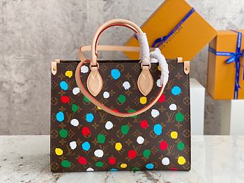 LV x YK Onthego MM Monogram Canvas With 3D Painted Dots Print