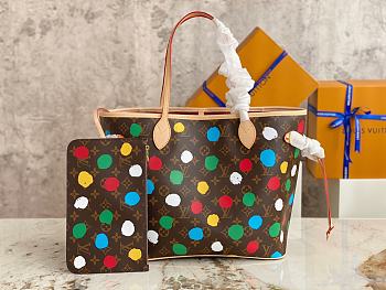 LV x YK Neverfull MM Monogram Canvas With 3D Painted Dots Print