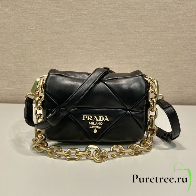 Prada System Nappa Patchwork Shoulder Bag Black 21x15x6.5 cm - 1