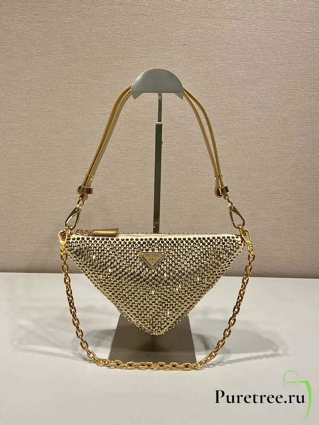 Prada Triangle Satin Mini-bag With Crystals Platinum 26x15x6 cm - 1