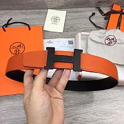 Hermes Belt Black Buckle Orange Leather 3.8mm - 1