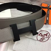 Hermes Belt Black Buckle Gray Leather 3.8mm - 2