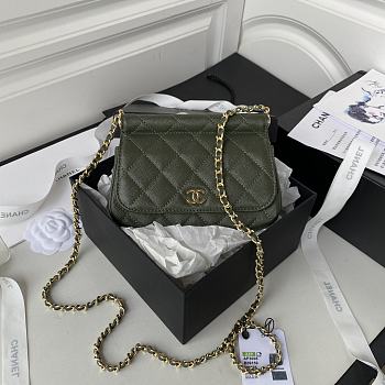 Chanel Clutch with Chain Khaki Green Caviar Leather 12x17.5x5.5 cm