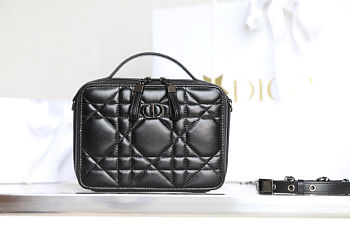 Dior Caro Box Bag Black Quilted Macrocannage Calfskin size 19.5x15x6 cm