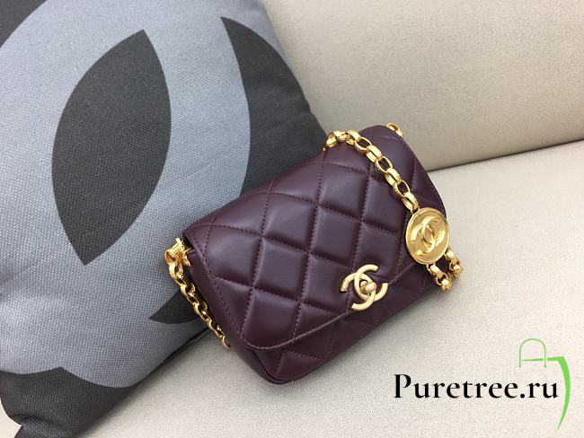 Chanel Lambskin CC Coin Small Flap Bag AS2189 Burgundy 14x17.5x6 cm - 1