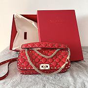 Valentino Rockstud Spike Calfskin Shoulder Bag Red Leather - 1