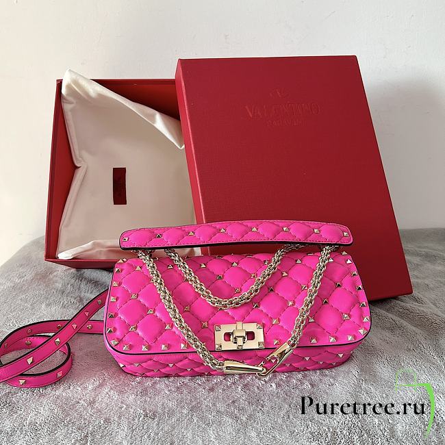 Valentino Rockstud Spike Calfskin Shoulder Bag Pink Leather - 1