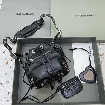 Balenciaga Le Cagole XS Bucket Bag In Black Lambskin size 15 x 19.8 x 17.8 cm