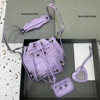 Balenciaga Le Cagole XS Bucket Bag In Purple Lambskin size 15 x 19.8 x 17.8 cm
