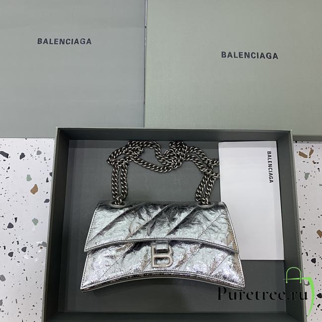 Balenciaga Crush Small Chain Bag Quilted In Silver size 25x15x9.5 cm - 1
