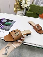 Gucci Women's Interlocking G Cut-Out Slide Sandal Brown  - 4