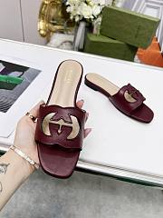 Gucci Women's Interlocking G Cut-Out Slide Sandal Burgundy - 6