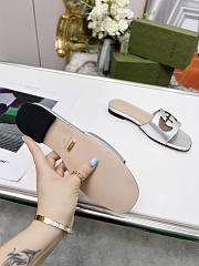 Gucci Women's Interlocking G Cut-Out Slide Sandal Silver - 5