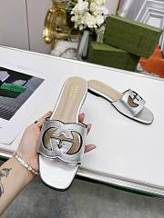Gucci Women's Interlocking G Cut-Out Slide Sandal Silver - 6