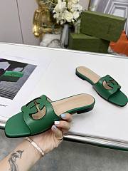 Gucci Women's Interlocking G Cut-Out Slide Sandal Green - 4