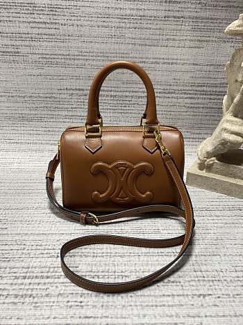 Celine Small Boston Cuir Triomphe In Smooth Calfskin Brown Size 19.5x14x7cm