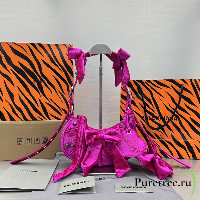 BALENCIAGA Le Cagole XS Shoulder Bag Pink Velvet size 26x16x9.9 cm - 1