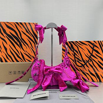 BALENCIAGA Le Cagole XS Shoulder Bag Pink Velvet size 26x16x9.9 cm