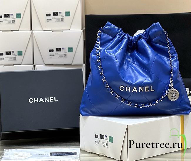 Chanel 22 Handbag Blue Shiny Calfskin & Silver-Tone Metal AS3260 39x42x8 cm - 1