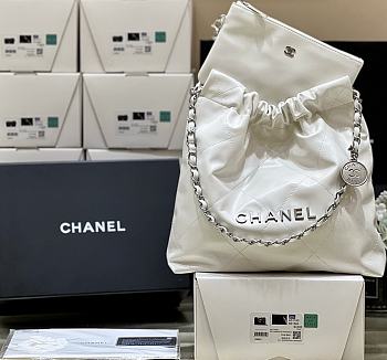 Chanel 22 Small Handbag White Shiny Calfskin & Silver-Tone Metal 35x37x7cm