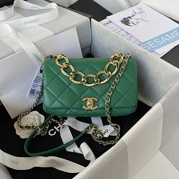 Chanel Small Flap Bag With Big Chain Green AS3366 size 20x9x13.5 cm