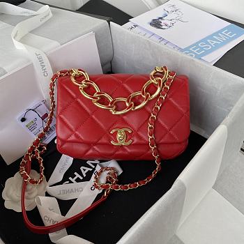 Chanel Small Flap Bag With Big Chain Red AS3366 size 20x9x13.5 cm