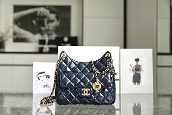 Chanel Hobo Bag Glossy Calf Leather & Gold Plated Metal Navy Blue