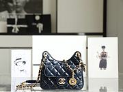 Chanel Small Hobo Bag Glossy Calf Leather & Gold Plated Metal Navy Blue  - 1