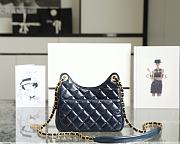 Chanel Small Hobo Bag Glossy Calf Leather & Gold Plated Metal Navy Blue  - 3