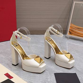 Valentino Open Toe Pump With One Stud Platform White Patent Leather 120 mm