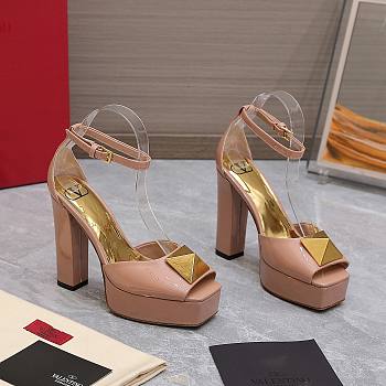 Valentino Open Toe Pump With One Stud Platform Beige Patent Leather 120 mm