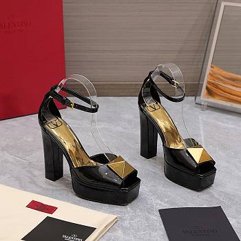 Valentino Open Toe Pump With One Stud Platform Black Patent Leather 120 mm