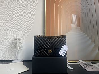 Chanel Classic Chevron Double Flap Bag Black Lambskin Gold Hardware 25cm