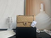 Chanel Classic Chevron Double Flap Bag Beige Lambskin Silver Hardware 25cm - 1