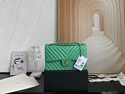 Chanel Classic Chevron Double Flap Bag Green Lambskin Silver Hardware 25cm - 1